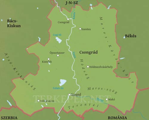Csongrád-Csanád domborzati térképe, Csongrád-Csanád földrajzi jellemzőinek, tájainak bemutatása